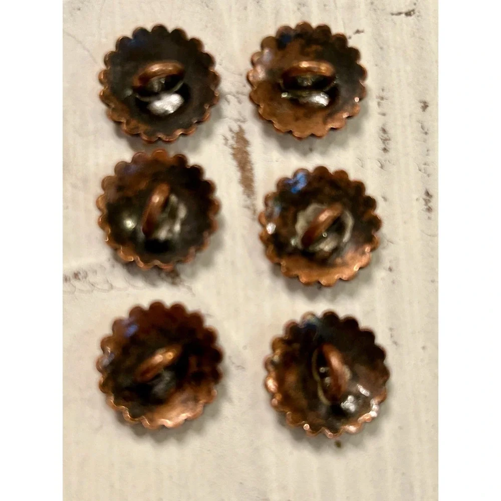 Copper Fluted Sunburst Southwestern Round Stamped Shank Buttons Set 6 Matching